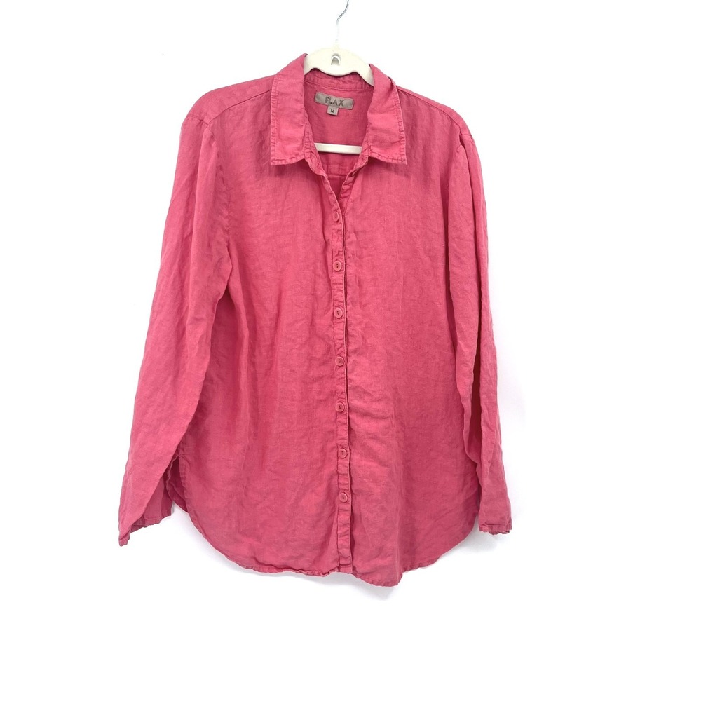 Flax oversized lagenlook tunic boho Washed Pink Linen Button Up Top natural M